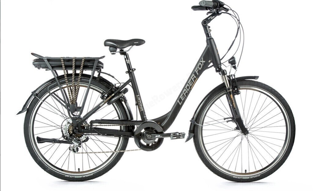 Elbląg Sprzedam 5.letni rower elektryczny Leader Fox Latona, koła 26&rdquo; , rama 16,5&rdquo; , czarny mat/złoty.