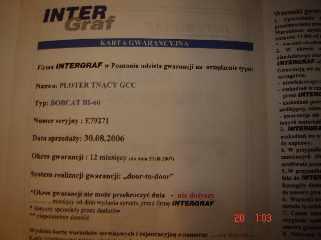Elbląg Sprzedam ploter tnący 2D BOBCAT 60,zakupiony w 2006 roku i nigdy nie był używany.