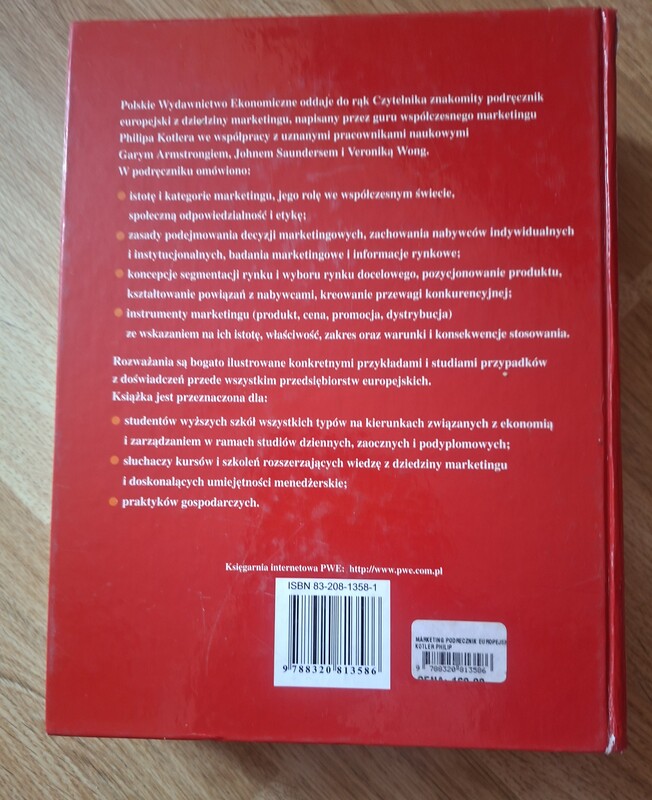 Elbląg Marketing europejski podręcznik.
Używany, syn płacił za niego 160 zl
Przydatny na wydziałach ekonomii i