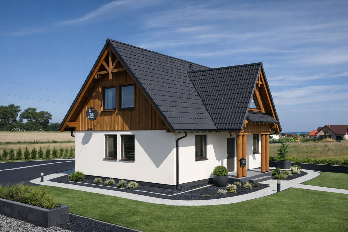 Elbląg DOM DREWNIANY JEDNORODZINNY ECOHOUSE II-W TYNKUJesteśmy firmą zajmującą się produkcją domów drewnianych