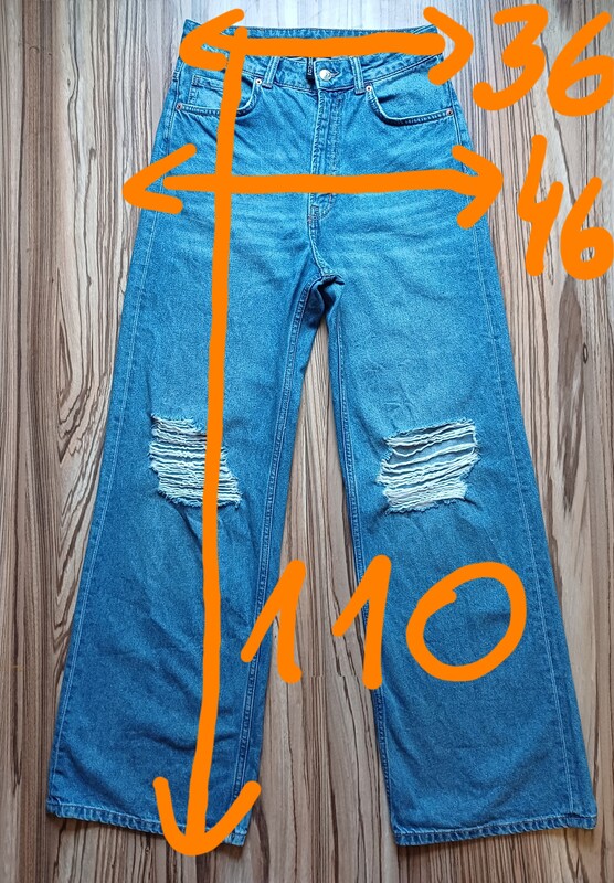 Elbląg Jeansy H& M rozmiar 38 na ok.170 cm, wysoki stan szeroka nogawka, oryginalne przetarcia, stan idealny jak