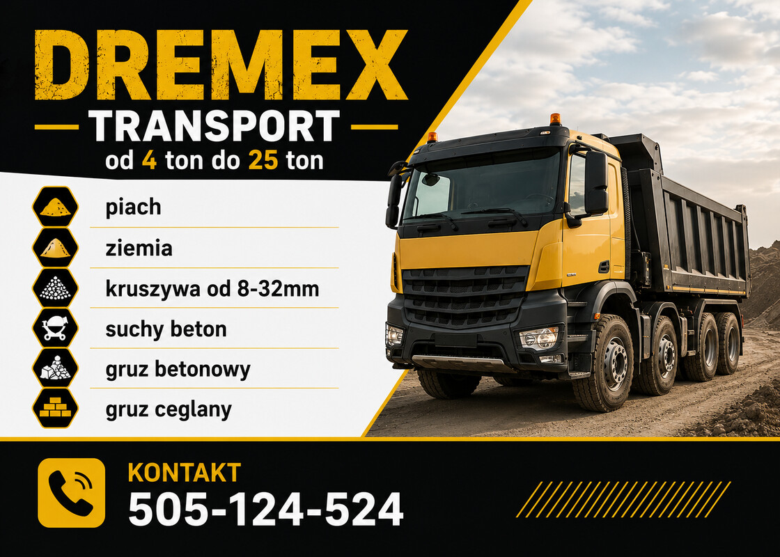 Elbląg TRANSPORT KRUSZYWA – SZYBKO I SOLIDNIE
Oferujemy profesjonalny transport kruszywa na terenie całego