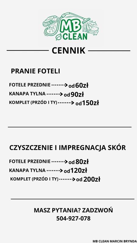 Elbląg Zadbamy o twój samochód i meble!✨
Sprawdź cennik i umów termin!😎