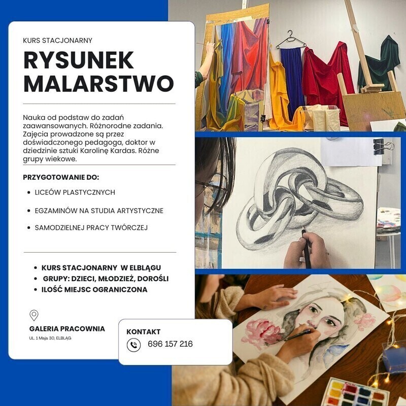 Elbląg 🎨 LEKCJE RYSUNKU I MALARSTWA w Galerii PracowniaNa kursie rysunku i malarstwa nauczysz się: zasad