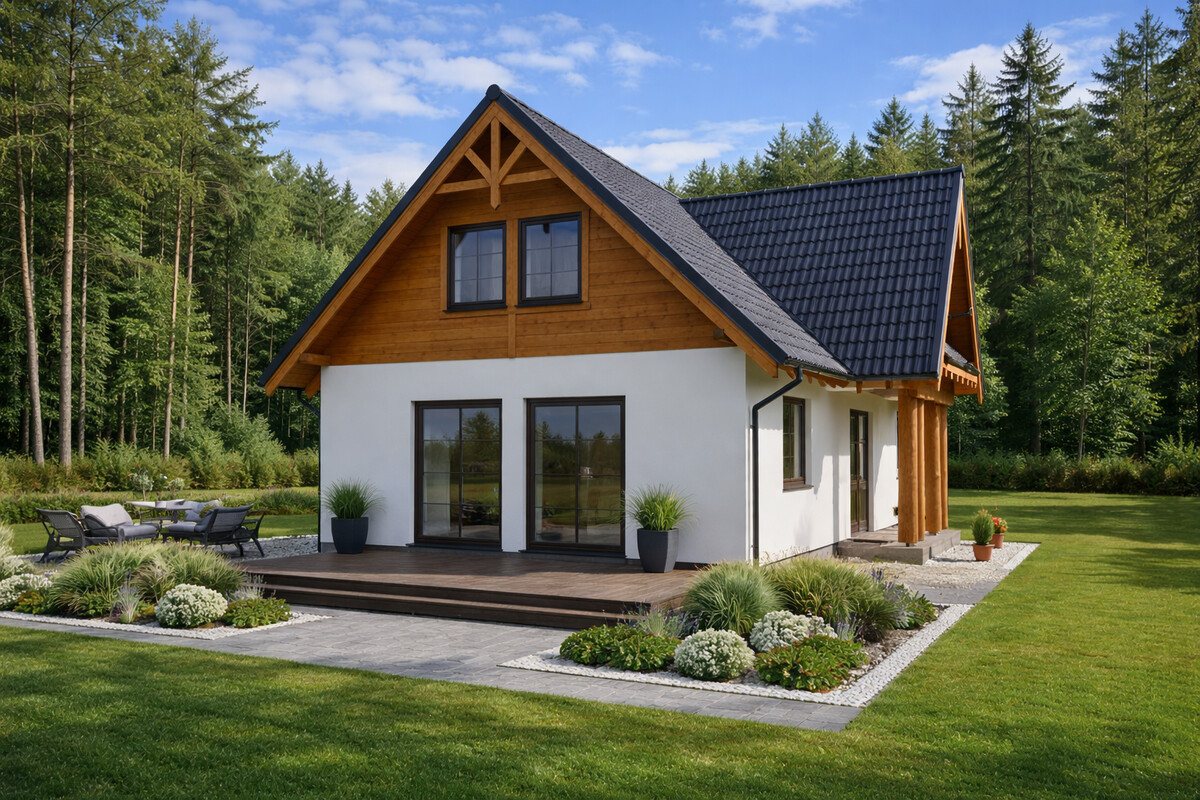 Elbląg DOM DREWNIANY JEDNORODZINNY ECOHOUSE II- Z GARAŻEMJesteśmy firmą zajmującą się produkcją domów drewnianych