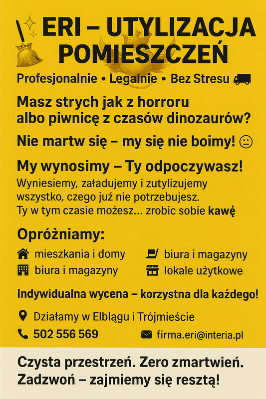 Elbląg Opróżnianie pomieszczeń, usuwanie i wywóz zbędnych rzeczy