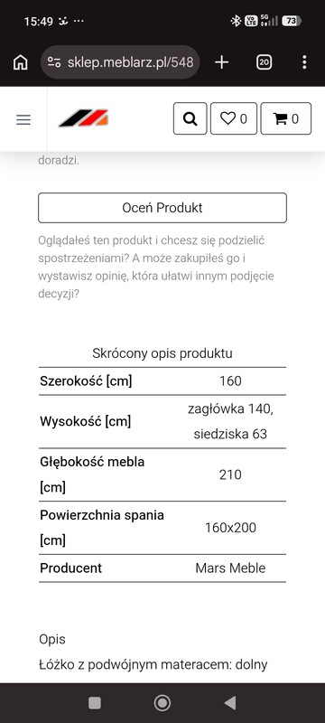 Elbląg Łóżko kontynentalne 160x200