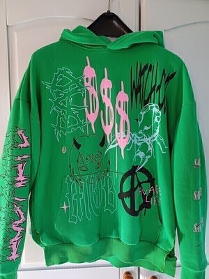 Elbląg Ciekawa bluza oversize (XS) na wzrost ok.164,firma FSBN, New Yorker, rozcięcia po bokach, z kapturem, stan