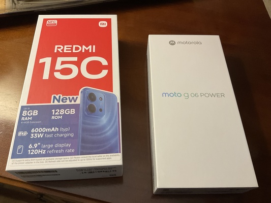 Elbląg Sprzedam dwa fabrycznie nowe telefony:
1.REDMI 15C - 380 zł,
2.Motorola moto g 06 POWER - 330 zł.