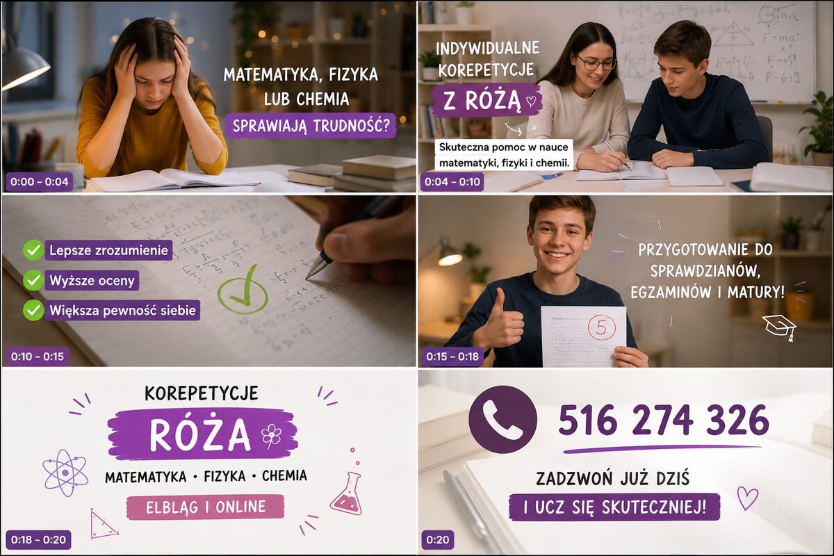Elbląg Wakacje z korkami Pelne przygotowanie Udzielam korepetycji z matematyki, fizyki, chemii. Przygotowuję do