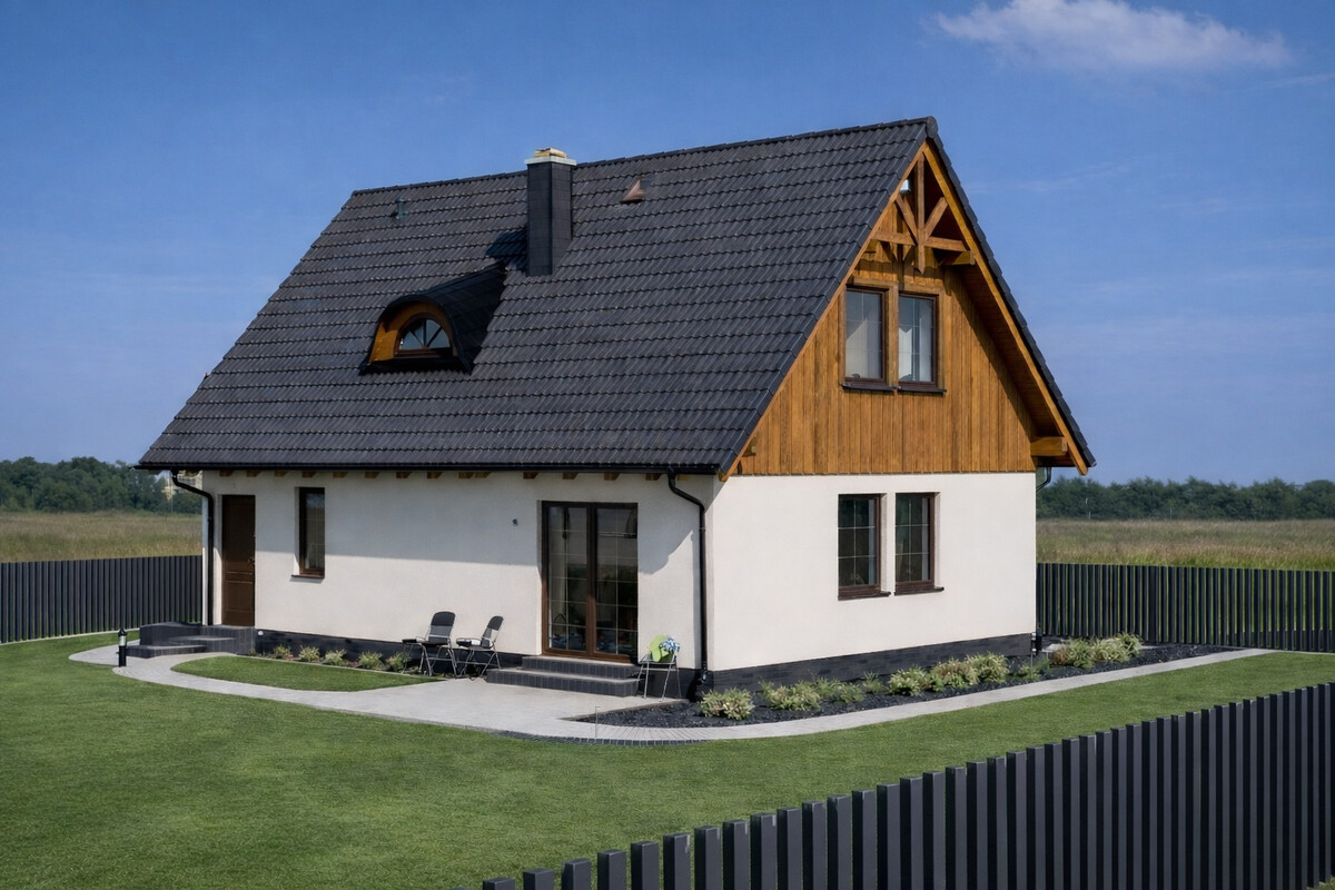 Elbląg DOM DREWNIANY JEDNORODZINNY ECOHOUSE II-W TYNKUJesteśmy firmą zajmującą się produkcją domów drewnianych