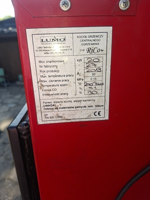 Elbląg Sprzedam piec c. o. 
Lumo 20kw