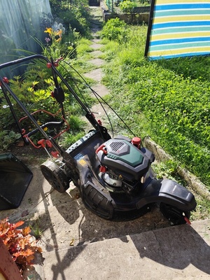 Elbląg Sprzedam kosiarkę spalinową Parkside, używana może 7 razy. Kosiarka odpala, kosi ale po jakimś czasie gaśnie,