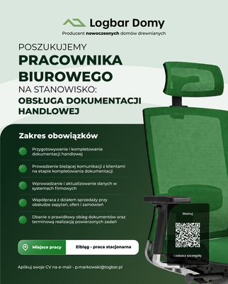 Elbląg Poszukujemy osoby na stanowisko Specjalisty ds. Obsługi Dokumentacji Handlowej. 
Jeśli cechuje Cię dokładność,