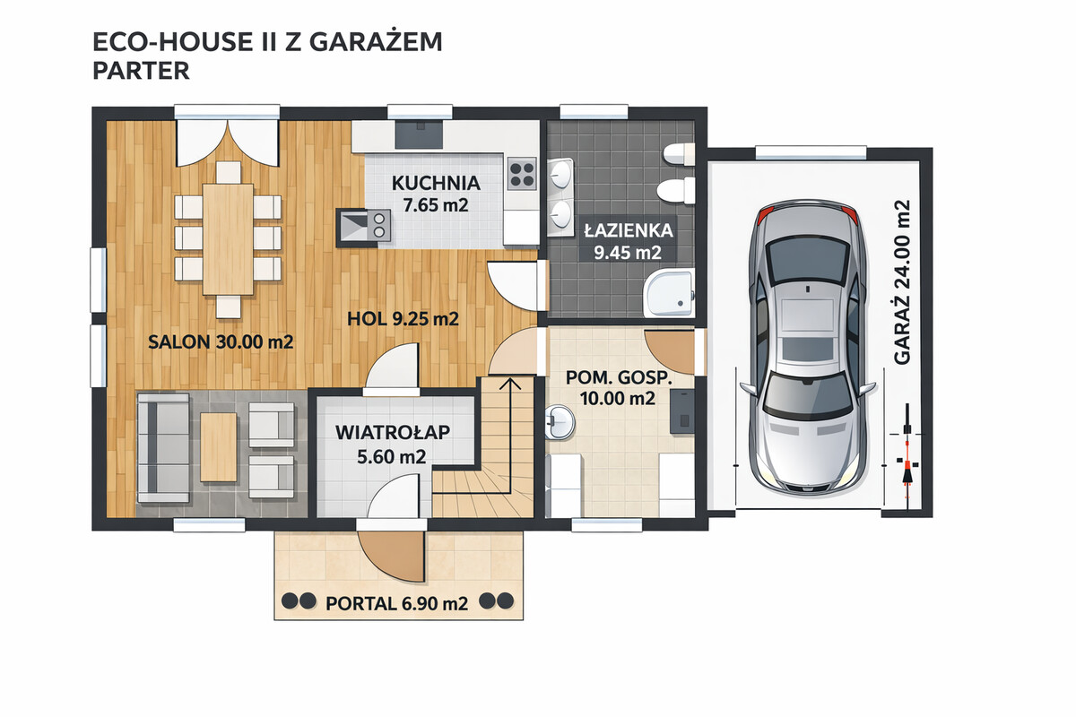 Elbląg DOM DREWNIANY JEDNORODZINNY ECOHOUSE II- Z GARAŻEMJesteśmy firmą zajmującą się produkcją domów drewnianych