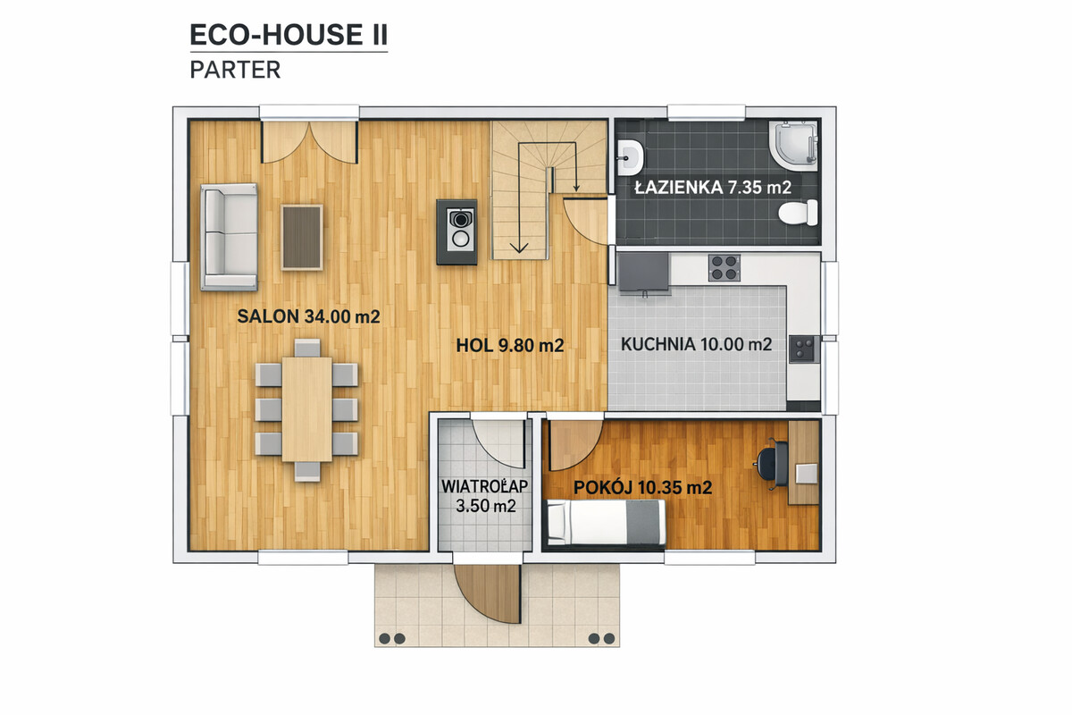 Elbląg DOM DREWNIANY JEDNORODZINNY ECOHOUSE II-W TYNKUJesteśmy firmą zajmującą się produkcją domów drewnianych