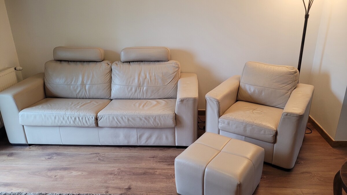 Elbląg Sofa, fotel, puf KLER/VERO skóra naturalna, beż