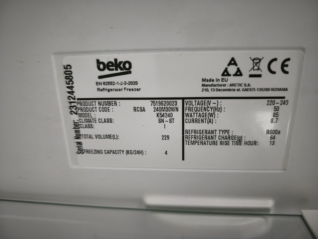 Elbląg Do sprzedania lodówka Beko model K54240,w pełni sprawna, w dobrym stanie, używana od 3lat. Wymiary: wysokość