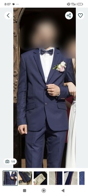 Elbląg Męski garnitur granatowy na szczupłego mężczyznę wełna wiskoza S M L
Ubrany raz na uroczystość, w składzie