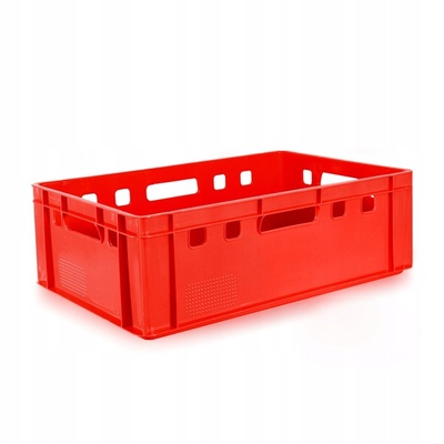 Elbląg Używane plastikowe skrzynki transportowe w kolorach czerwonym i żółtym. Skrzynki są w dobrym stanie, nadają się