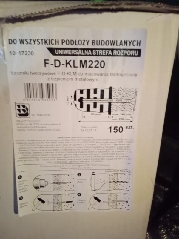Elbląg Witam, mam do sprzedania kołki do styropianu z trzpieniem metalowym. Kołki są nowe - pozostałość po budowie.