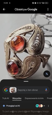 Elbląg Pierścionek srebrny Imago Artis filigran. Nieczęsty wzór z czasów PRL. Doskonały dodatek do kolekcji biżuterii.