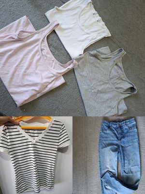 Elbląg Oddam damskie  koszulki S, koszule i jeansy H&M rozmiar XS/S. W zamian płyn do płukania obojętnie jaki. Kontakt