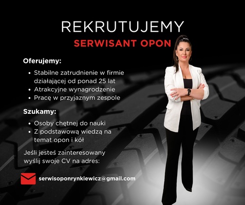 Elbląg Serwis Opon Rynkiewicz poszukuje do swojego zespołu Serwisanta opon