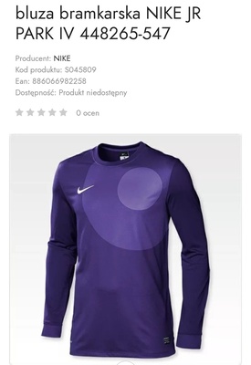 Elbląg Sportowa bluza bramkarska Nike dla juniora w rozmiarze 158-170 używana. Kolor fioletowy. Stan bardzo dobry.