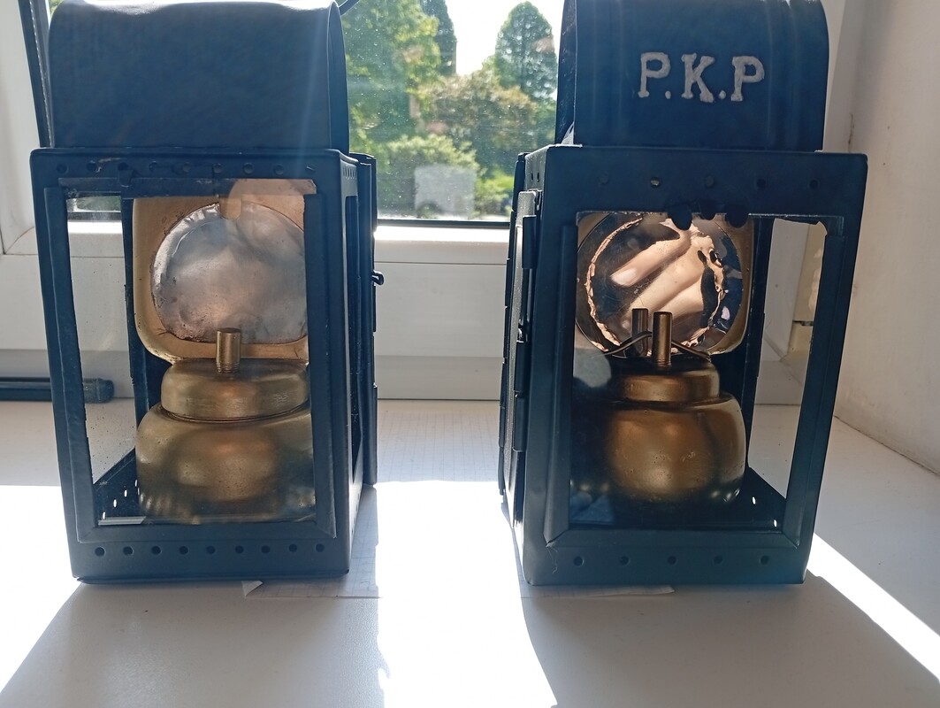 Elbląg Sprzedam 5 lamp zabytkowych PKP 3 szt lampy do przewozu wojska w wagonach towarowych na świeczkę lampy po