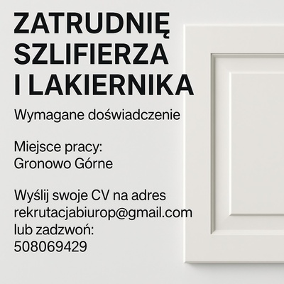 Elbląg Oferta pracy – Lakiernik i Szlifierz MDF | Gronowo Górne