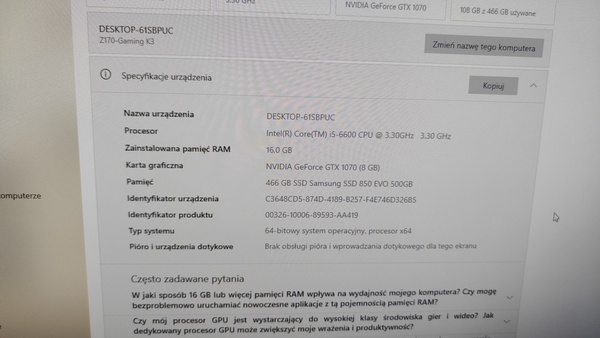 Elbląg Sprzedam komputer stacjonarny cały zestaw 
-Monitor Lenovo 24 
-komputer (skrzynka) :16 GB ram, procesor i5
