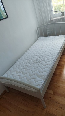 Elbląg Oddam na ptasie mleczko łózko białe, rama ze stelażem + materac nowy 90x200x15 w bardzo dobrym stanie.