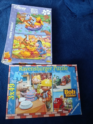 Elbląg Oddam kompletne  puzzle dla dzieci Kubuś Puchatek 2x48 części. Bob budowniczy są dwa obrazki po 49 części. Stan