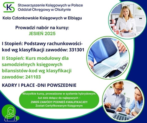 Elbląg 🎓Kursy i Szkolenia dla Księgowych!! TRWA NABÓR JESIEŃ 2025 !!!STOWARZYSZENIE KSIĘGOWYCH W POLSCE