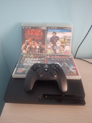 Elbląg PS3 Slim 500 GB + okablowanie + Pad + 4 gry 100% sprawne możliwość sprawdzenia.