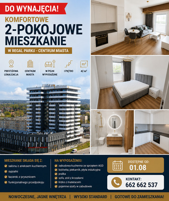 Elbląg KOMFORTOWE 2-POKOJOWE MIESZKANIE W REGAL PARK &ndash; CENTRUM MIASTA | 42 m&sup2; | I PIĘTRO&nbsp; Do wynajęcia