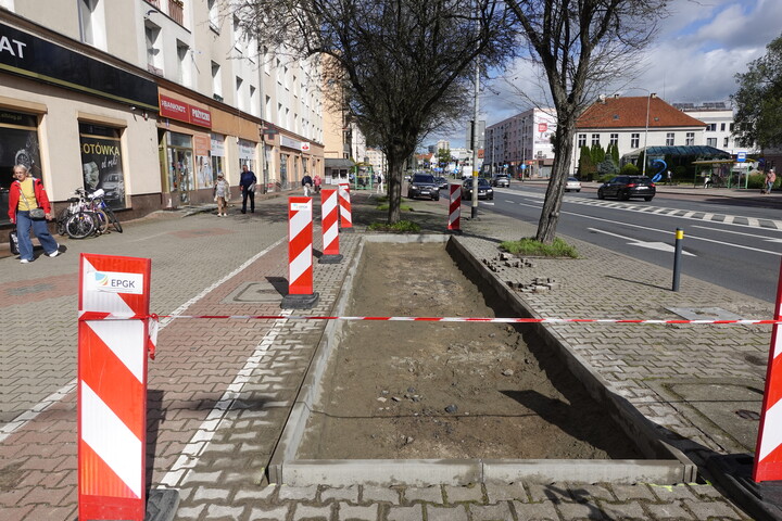Skrawek trawnika na betonozie Hetmańskiej. W Elblągu jest wiele miejsc, w których należałoby dokonać podobnych zmian.