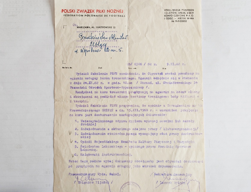 Powołanie na egzamin wstępny na kurs trenerski PZPN dla Aleksandra Grudzińskiego