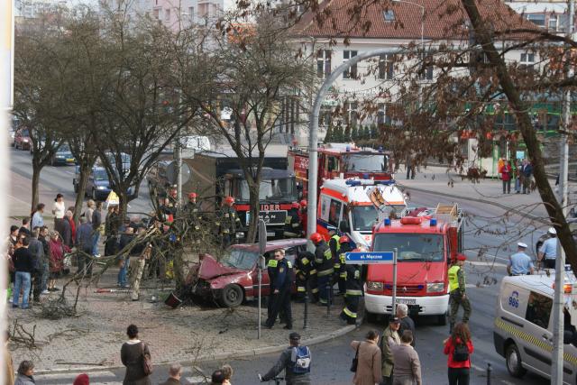 Elbląg Uderzył w drzewo w centrum miasta