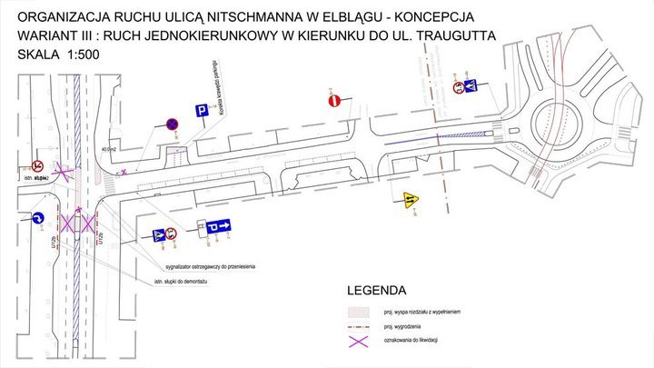 Wariant III UM – ruch dwukierunkowy na tym samym odcinku, co w wariancie drugim. Na pozostałym odcinku ruch