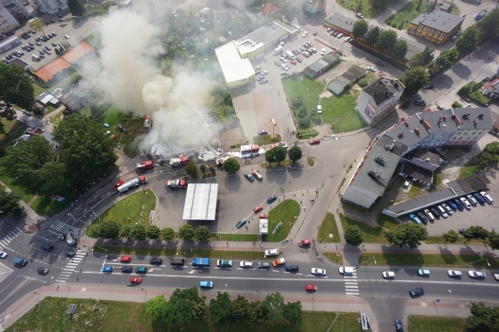Elbląg Pożar na Spockiej widziany z powietrza