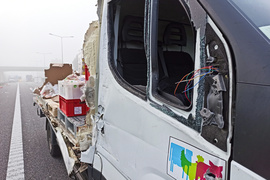 Kolizja aut dostawczych na obwodnicy Elbląga, trasa była zablokowana