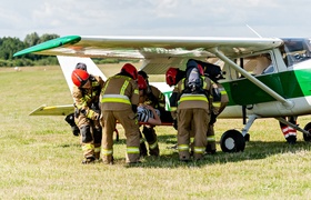 Awaria i pożar samolotu. Ćwiczenia na lotnisku